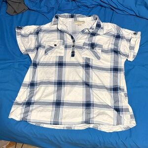 Woman’s Blue and White Checkered Button Down  Shirt